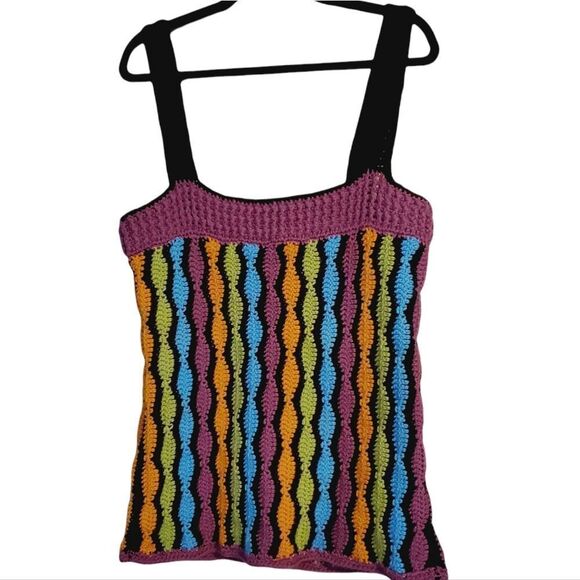 Vintage Handmade Colorful Crochet Tank Top Sweater M/L - Picture 1 of 2